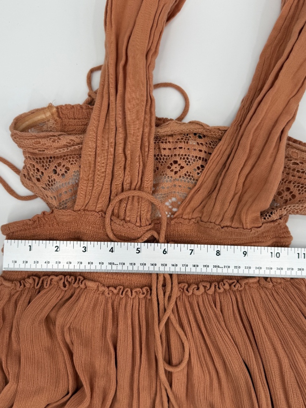 Free People Santa Maria Maxi Dress Terracotta Rust Orange Boho Cottage Ruffle XS - Picture 6 of 8